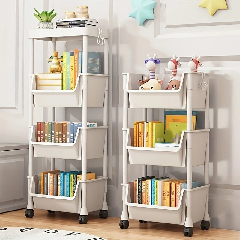 Mobile Storage Shelf] Mobile Plastic Storage Shelf Unit with Wheels - Practical Shelf for Living Room, Bedroom, Dormitory Amagi