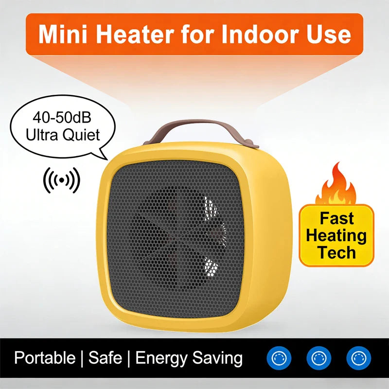 Portable Desktop Fan Heater 500W PTC Household Small Heater Mute Fast Heating with Handle Lightweight Warmer for Bedroom Office