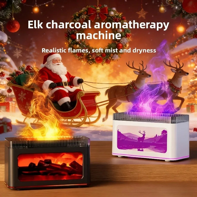 Simulated Fireplace Flame Aroma Diffuser with 7 Color Lights, Perfect Mini Air Humidifier for Christmas, New Year