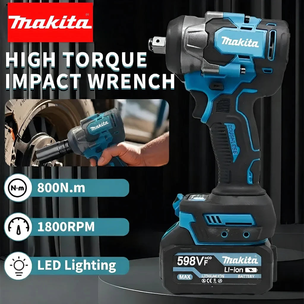 Makita 800Nm Impact Wrench Brushless Cordless 18V High Torque Electric Tool for Steel Construction & Large Equipment Repair