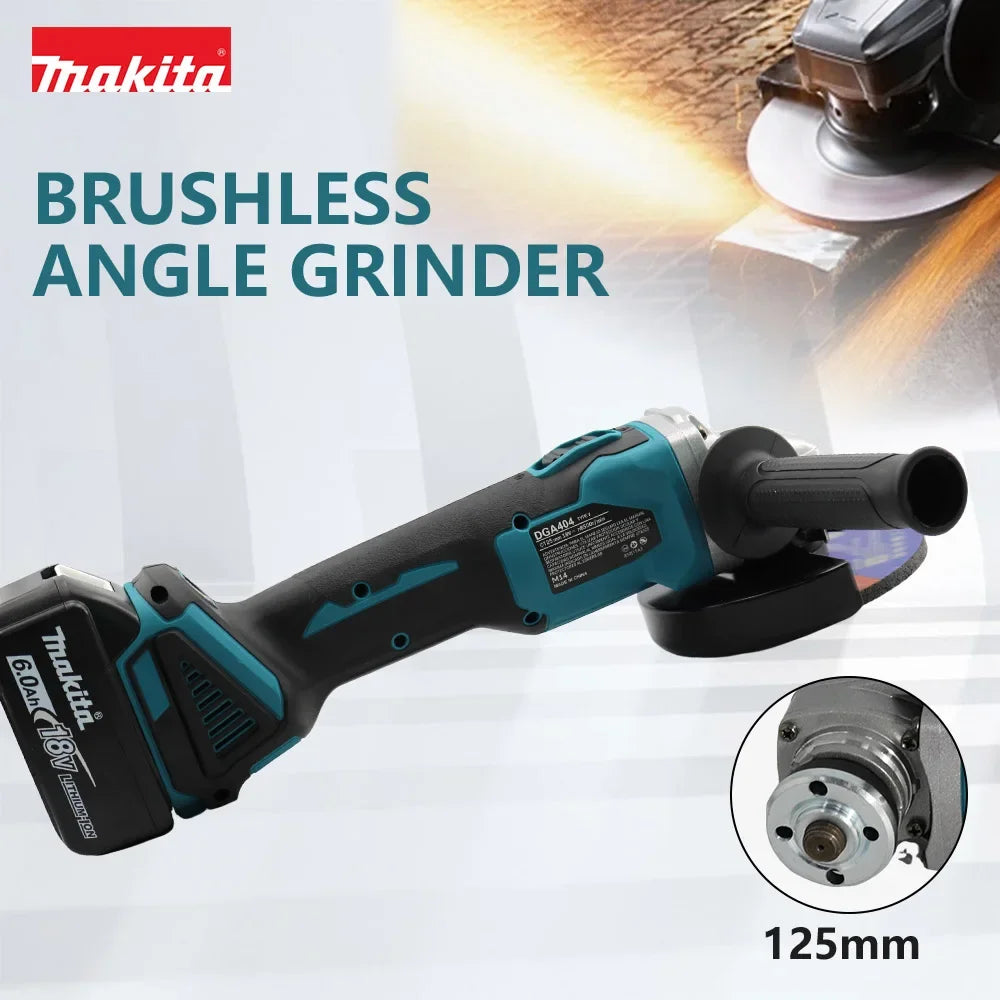 2025 Makita 18V 125mm DGA404 Brushless Lithium Electric Angle Grinder Rechargeable Cutting Machine High Power Polishing Machine