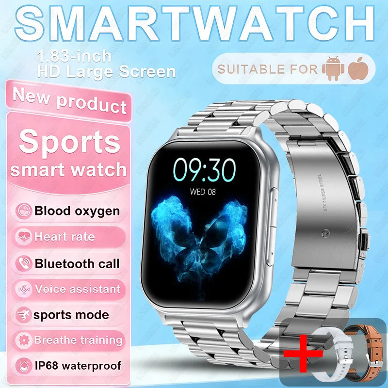 2026 New Fashion 1.83'' Smart Watch Men Women Bluetooth Call Heart Rate Monitor Voice Assistant Multiple Sports Modes Smartwatch