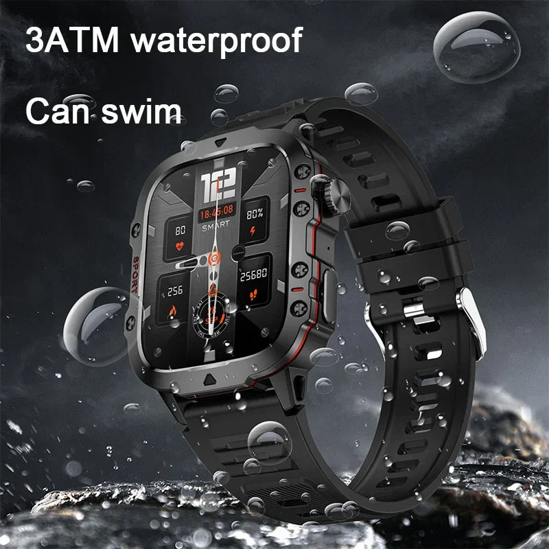 2025 New Military Smart Watch Men IP68 5ATM Outdoor Sports Fitness Tracker Health Monitor 1.81Inch BT Call Smartwatch For Men