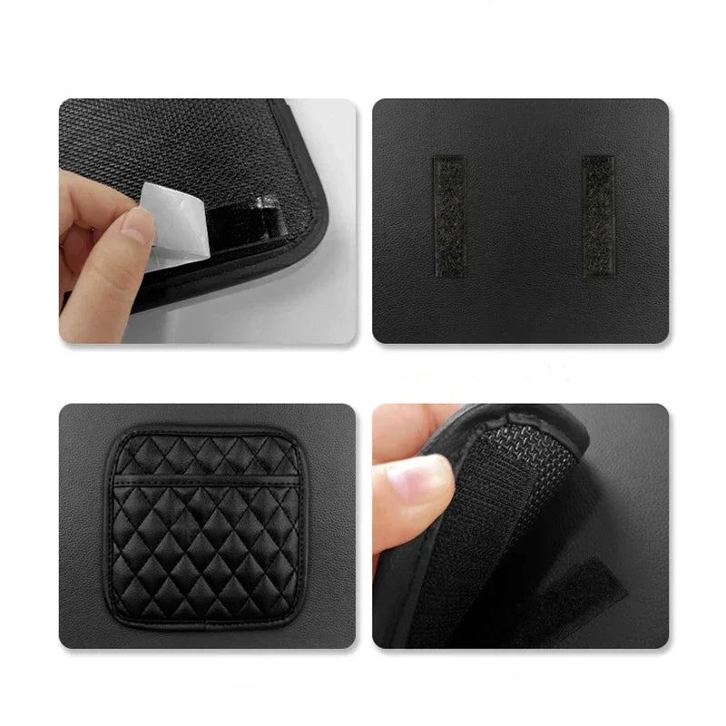 1Pc Car Adhesive Organizers Pocket Bags PU Leather Car Storage Box Collecting Bag For Cards Phone Key Car Interior Universal