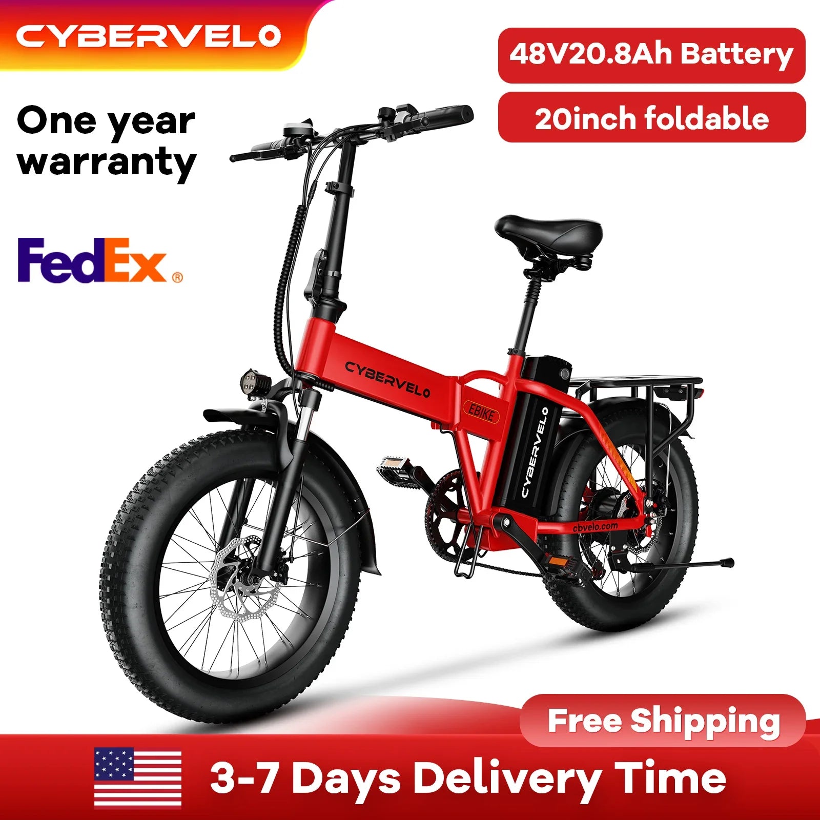 Cybervelo 1000W Ebike For Adults,Removable Battery EBike,28+MPH,Foldable Electric Bike,80 Miles Max Range,Fat Tire EK4 EK5