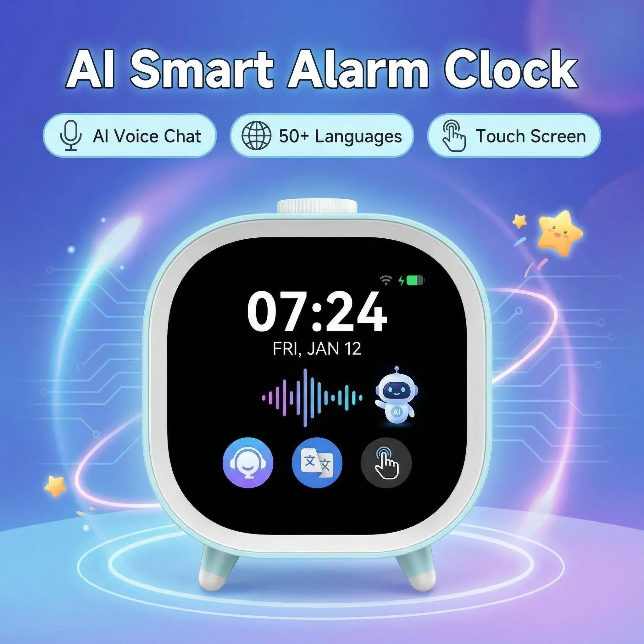 AI Smart Alarm Clock Talking Buddy Educational Toy for Kids Music/Stories Player Pomodoro Timer Cool Robot Gift for Boys Girls