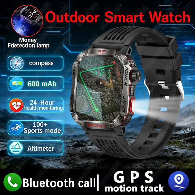 New Military GPS Smart Watch Men Flashlight Compass Waterproof 600mAh Battery Outdoor Sport Tracker Bluetooth Call Smartwatch