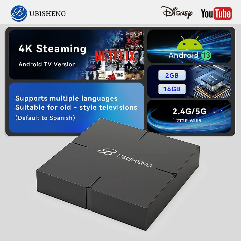 Smart TV Box IPTV 4K Android 13 Bluetooth 5.2 Wifi6 2GB16GB Google TV APP Netflix  Media Player support Spanish,French,Russian