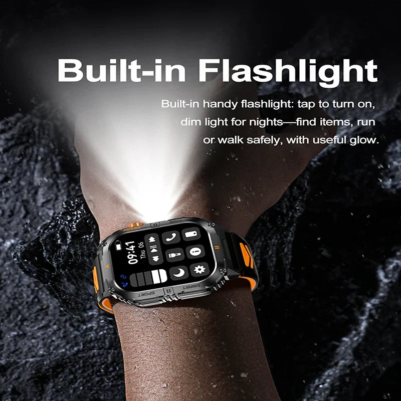 2026 New Smart Watch 2.00inch HD Display Bluetooth Call LED Flashlight Multiple Sports Modes Pedometer Men's Sports Smartwatch