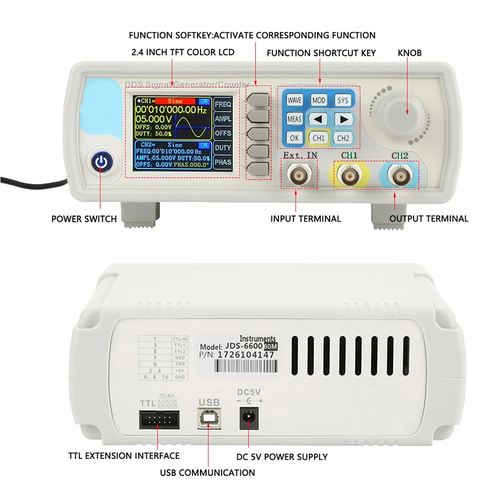JDS6600 DDS Signal Generator Counter Digital Control Sine Frequency Signal Generator Counter