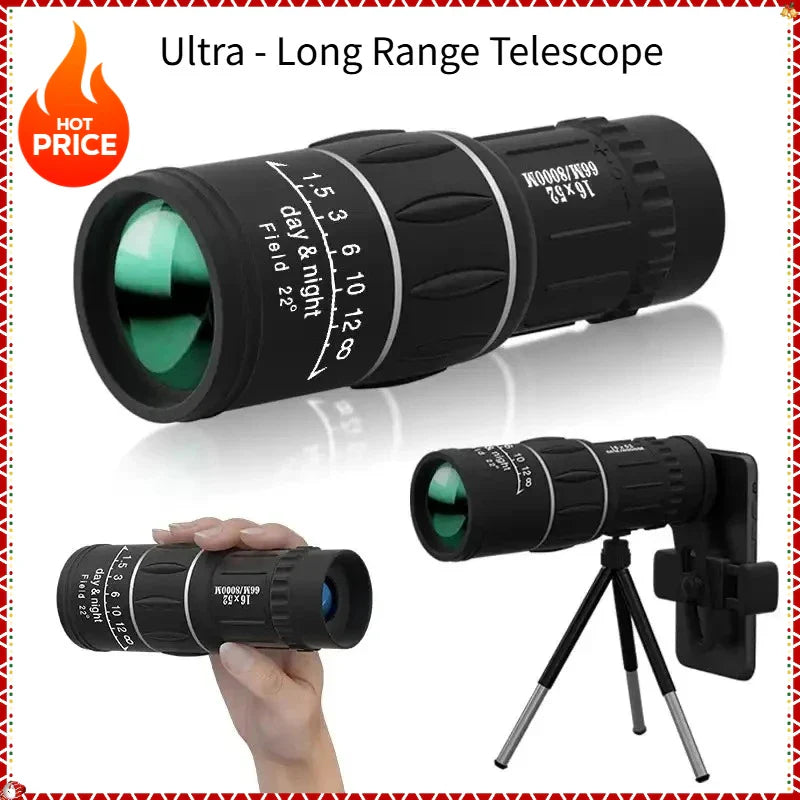 16x52 Long Range Monocular Telescope High - Power, Dual Focus, Optical Zoom Scope, High Magnification for Night Spyglass Use