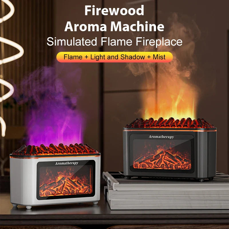 Simulated Fireplace Aroma Diffuser with 7-Color Flame Effects, Retro-Style Charcoal Design, Essential Oil Diffuser for Home Use