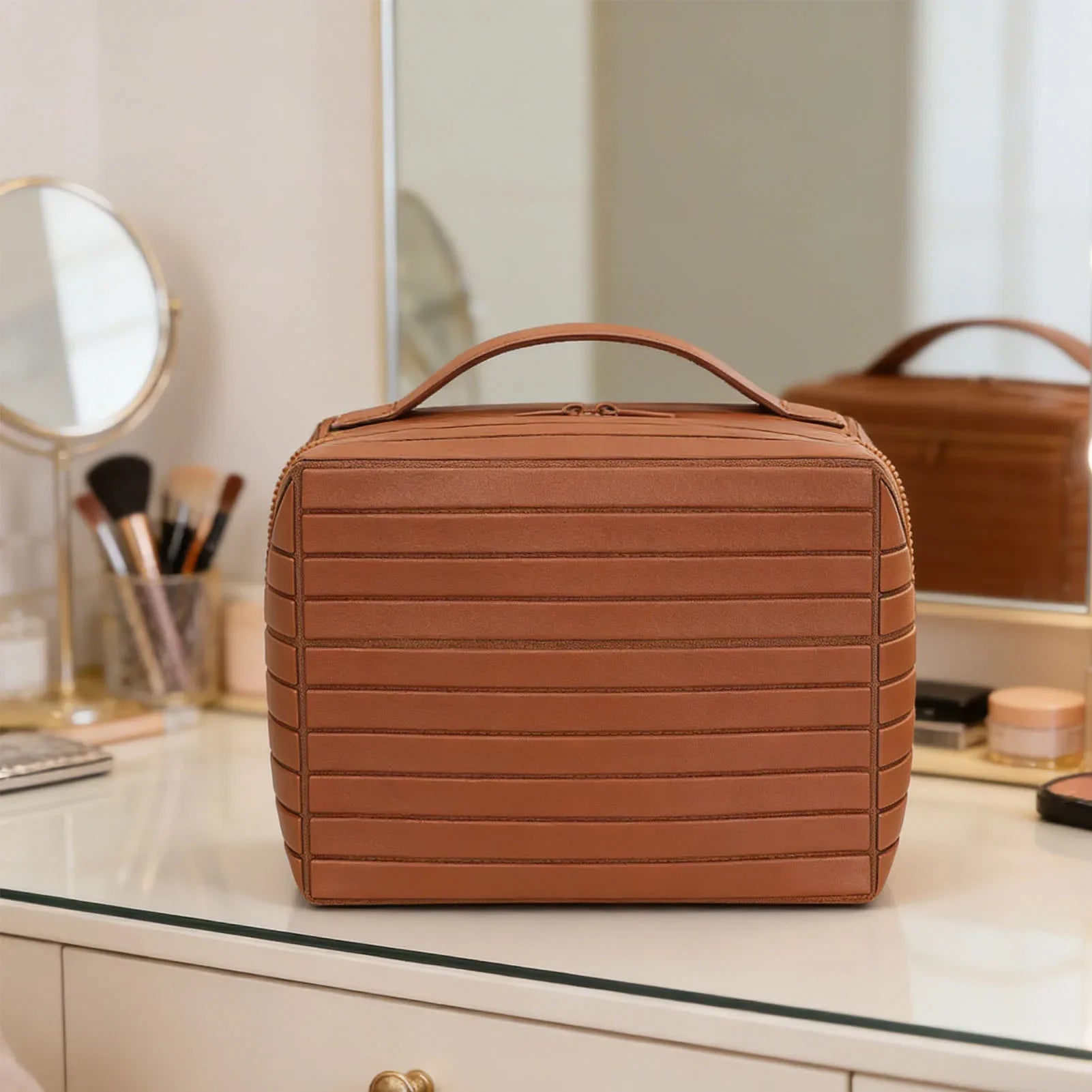 Fold Down Makeup Bag Large Capacity Water Proof Zippered Travel Cosmetic Case Toiletry Bag Zippered Toiletry Bag