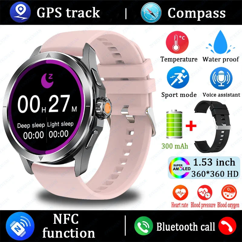 2025 New S4 Ultra Outdoor Sports Smart Watch Men AMOLED Screen NFC GPS Compass Heart rate Waterproof Bluetooth Call SmartWatch