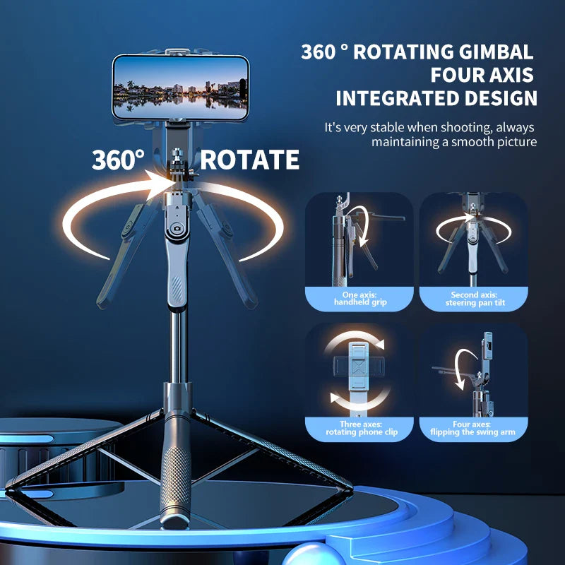 Roreta 2.15M 360 ° rotation Selfie Stick with Wireless Bluetooth LED Fill Light Extended Tripod with Remote Shutter for Android