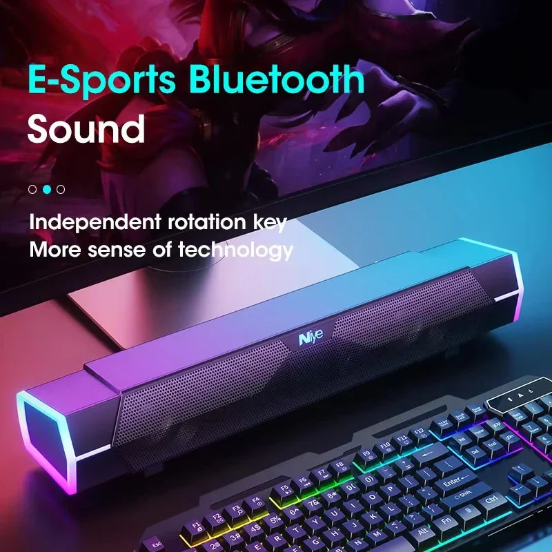 Bluetooth 5.0 and Wired Computer Soundbar Speakers with 4D Surround Sound Stereo and Subwoofer for Laptop PC