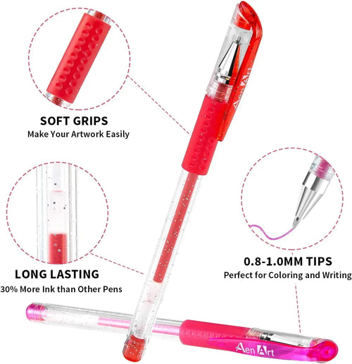 100-Color Glitter Gel Pen Set, Extra Ink for Adult Coloring Books, Journaling, Crafting & Drawing