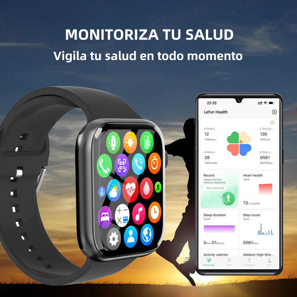 Fashion Sports Smart Watch  Men & Women 1.83in Full Touch Screen Fitness Tracker  Watch