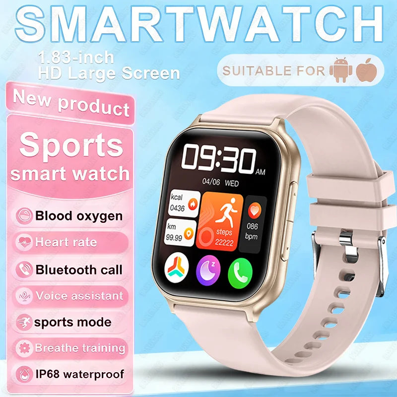 2026 New Fashion 1.83'' Smart Watch Men Women Bluetooth Call Heart Rate Monitor Voice Assistant Multiple Sports Modes Smartwatch