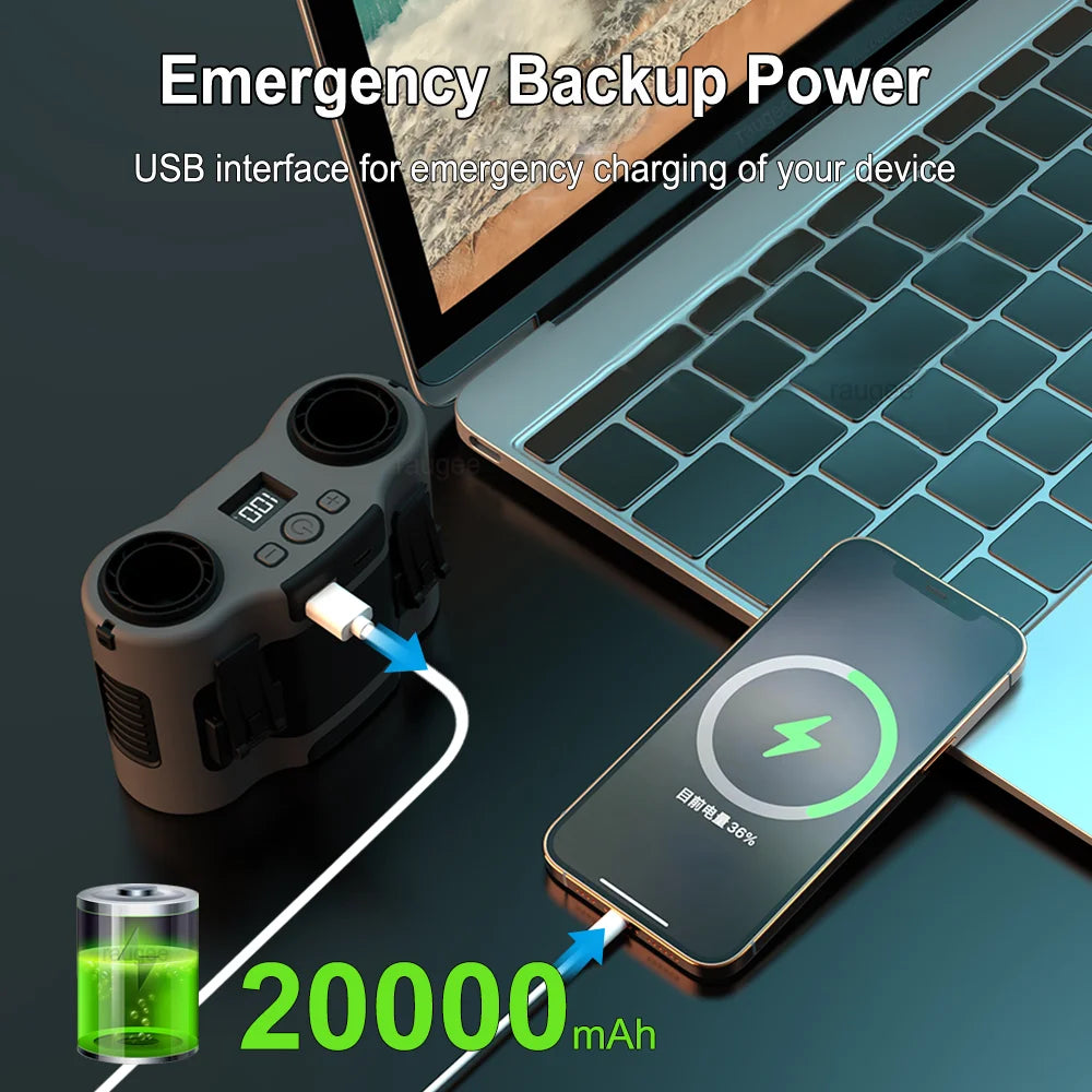 20000mAh Waist Fan Wearable Hanging Neck Fan USB Rechargeable Bladeless Air Conditioner Outdoor Waist Clip Fan with Power Bank