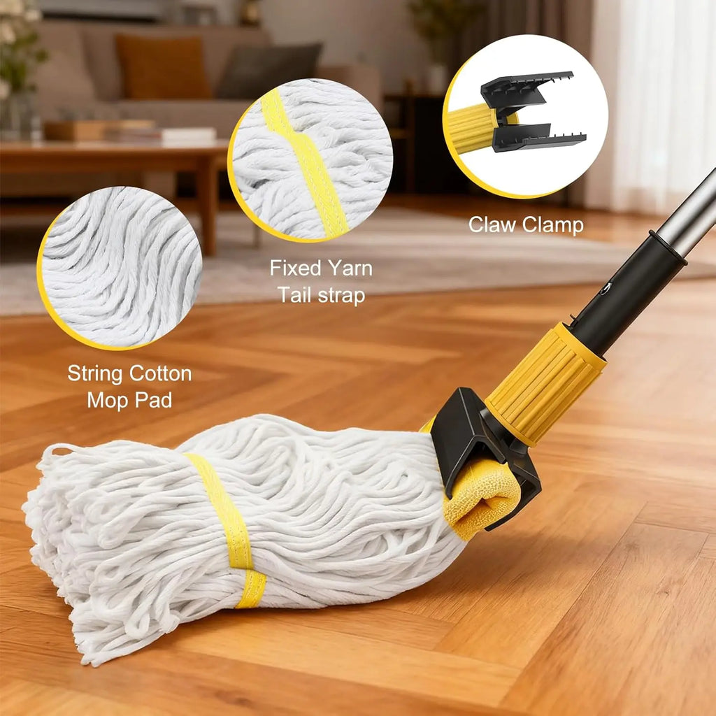 Heavy Duty Cotton String Wet Mop with Stainless Steel Handle for Commercial and Home Cleaning