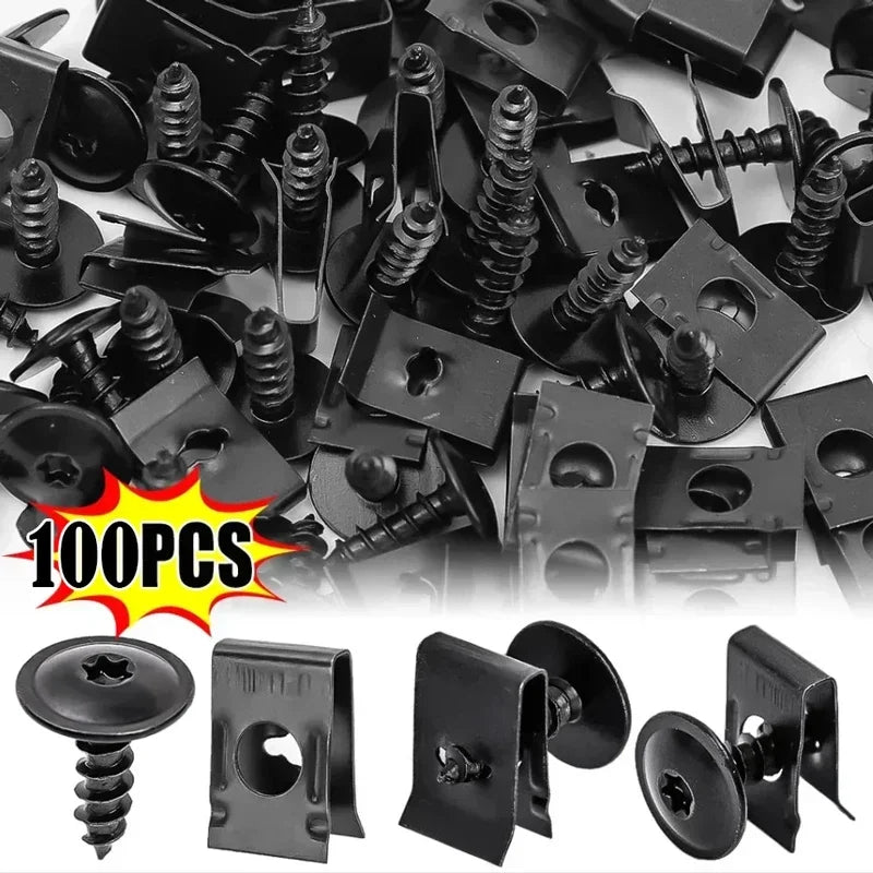 100/50/10pcs U-Type Metal Clips with Screws for Car and Motorcycle Anti-Rust Tapping Fastener Assortment Set amagi