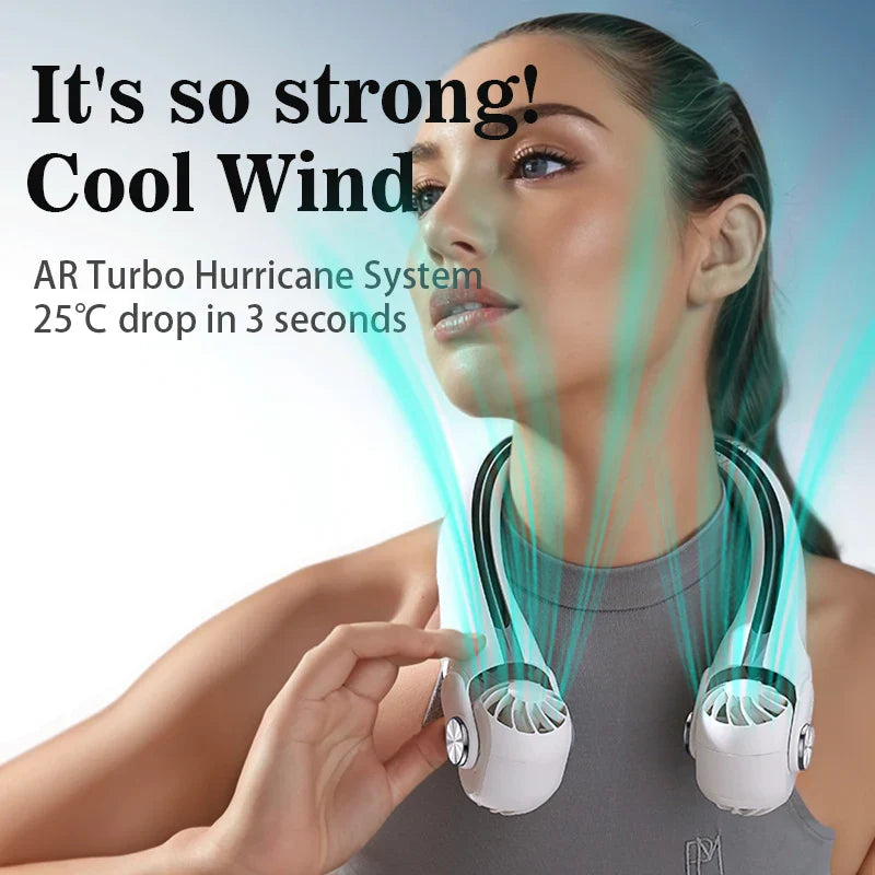 2025 New Portable Neck Fan, 360°surrounding Air Supply, 2400mAh Capacity Battery, Wearable Neck Fan Rechargeable for Outdoor Use