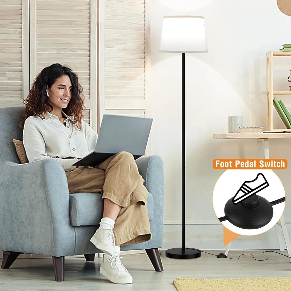 Adjustable Brightness LED Floor Lamp with Remote Control, Black Finish, Easy Assembly