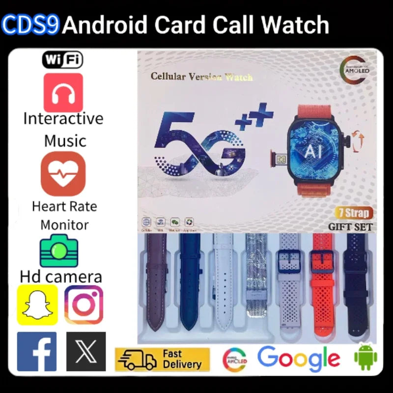 4G full network Android smart watch CDS9 with Wifi GPS SIM card Rotating camera Heart rate monitor Sports monitoring Google Play