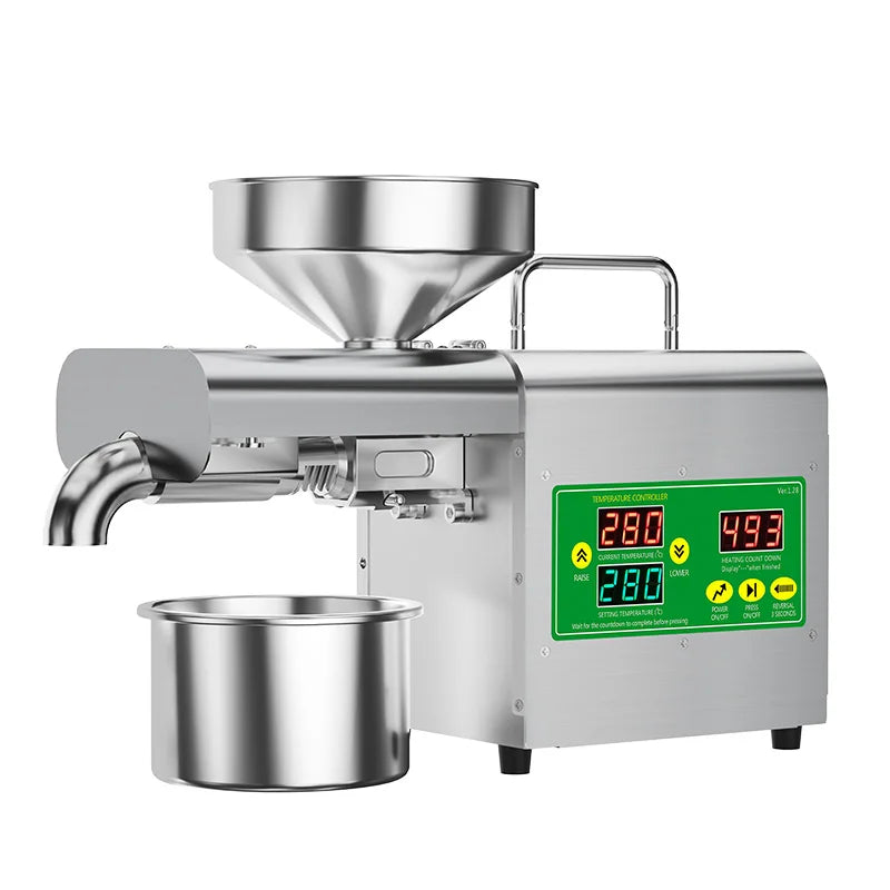 Electric Oil Press Machine,Cold/Hot Press for Home Use Automatic Oil Extractor for Peanut/Sesame/Sunflower Seeds,Stainless