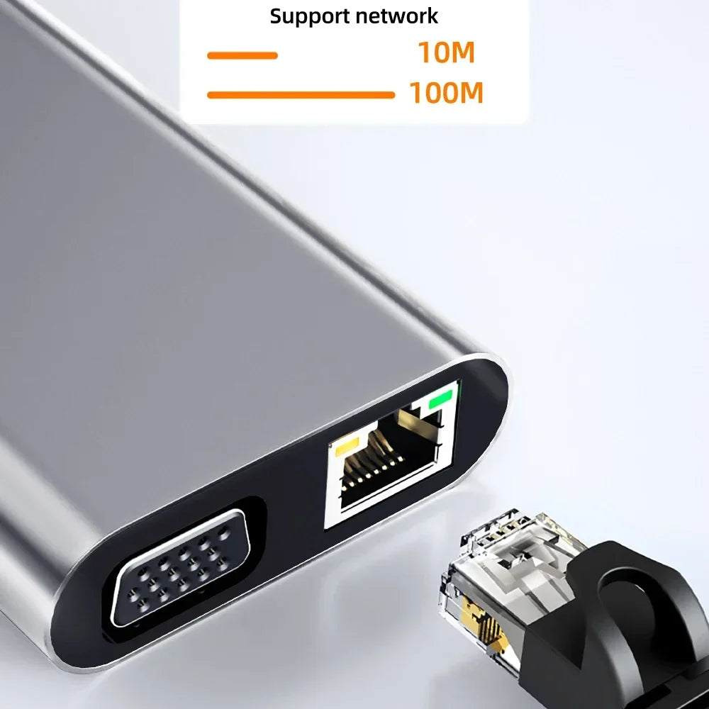 4K 30Hz USB C Docking Station Type C to HDMI-compatible VGA RJ45 Adapter USB 3.0 HUB Splitter For Laptop Macbook Air M1 iPad Pro