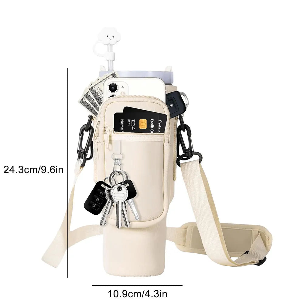 40oz Neoprene Water Bottle Carrier Bag For Stanley Quencher Cup Sleeve with Adjustable Shoulder Strap Water Bottle Holder Pouch