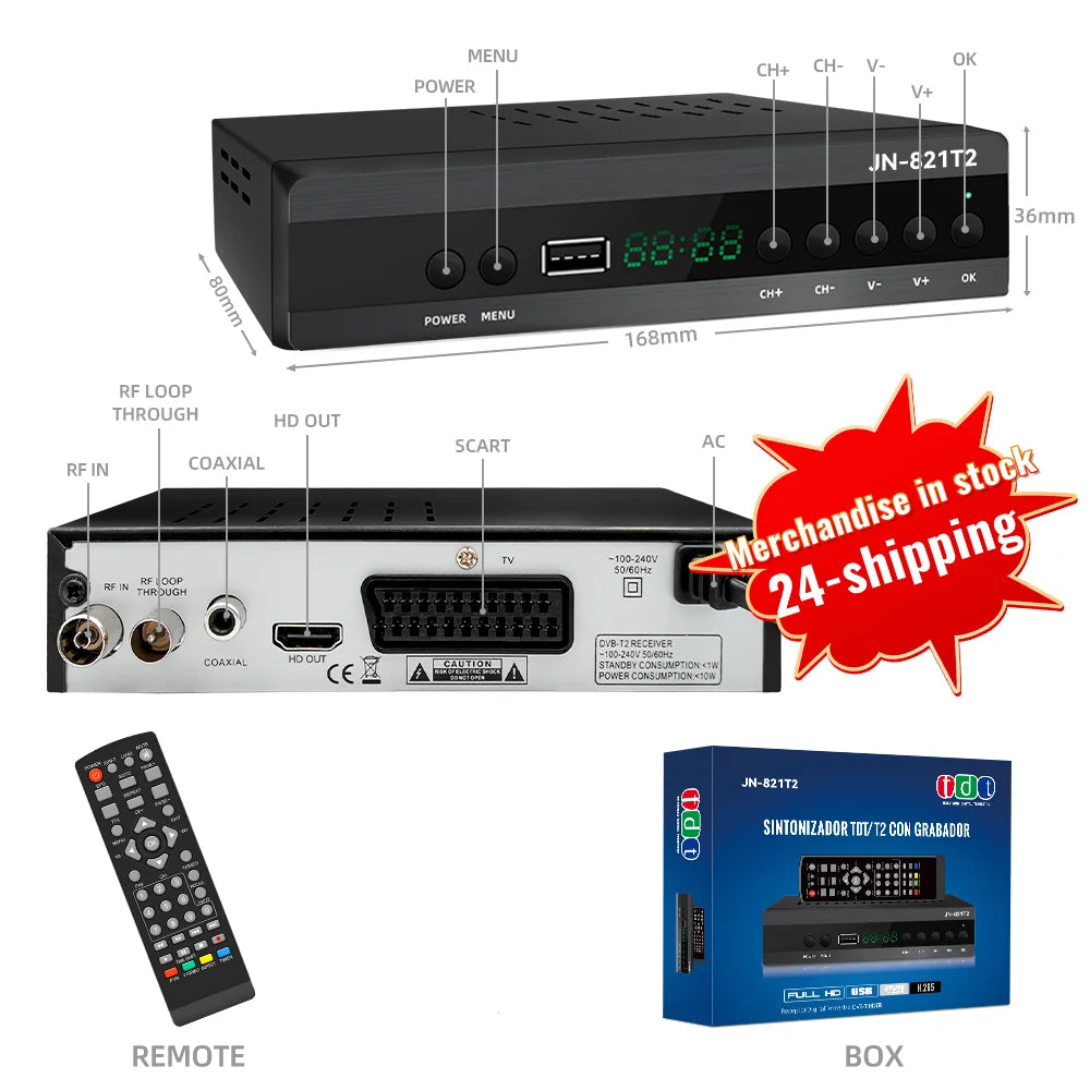 JN812 H.265 TDT DVB-T2 C Digital Terrestrial TV Receiver HD DVB-T2 FTA Set Top Box EPG USB PVR TV Tuner for HD/Old TV