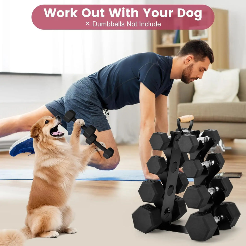 Compact A-Frame Dumbbell Rack Stand with Wooden Handle for Home Gym Storage, Space-Saving Design