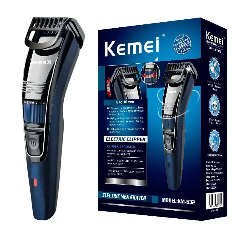 Kemei 632 0.5-10mm Adjustable Beard Hair Trimmer for Men Face Hair Cutting Machine Rechargeable Mustache Stubble Hair Clipper