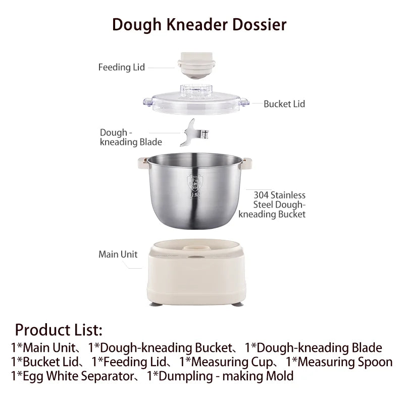 SUNATUR Dough Kneading Machine Household Stand Mixer with Chinese & Western Modes Timed Fermentation  Cream Whipping