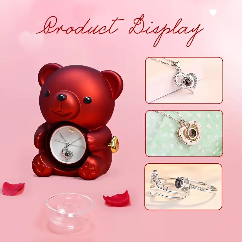 Teddy Bear Rose Gift Box | Jewelry Box,Includes Artificial Rose, Party Gift Box and Gift Bag,Ideal for Valentine'S Day, Mother'S