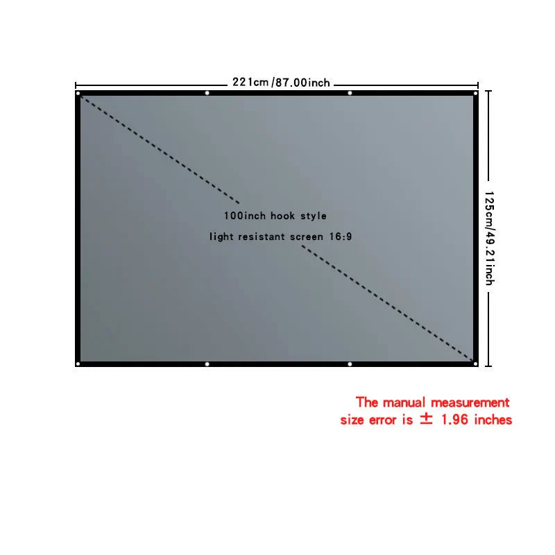Home office business projector, portable movie screen, 60-133 inches, metal anti light screen hook for daytime viewing