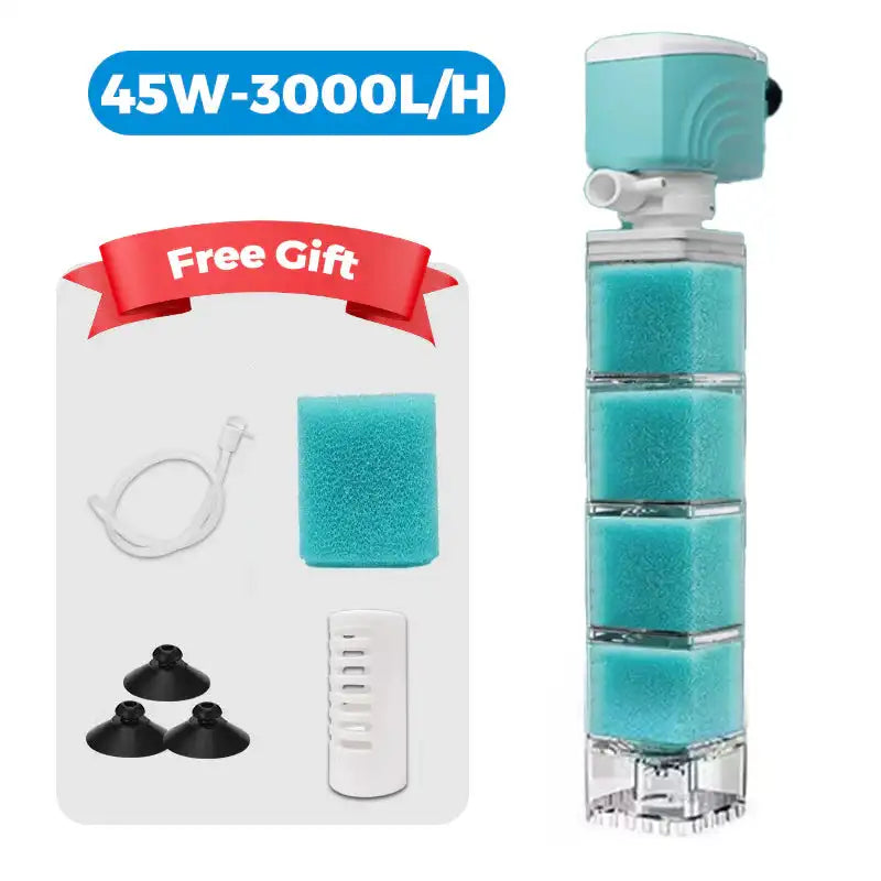 Automatic Aquarium Filter System 4W/220V Fish Tank Built-in Filter Oxygenated Water Circulation Anti Backflow Water Pump-US Plug