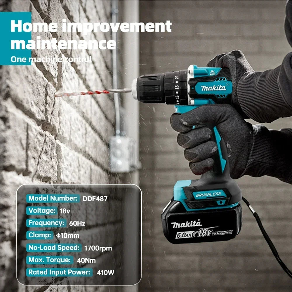 Makita DDF487 Cordless Driver Drill Brushless Electric Impact Screwdriver 18V Rechargeable Power Tool Original Makita