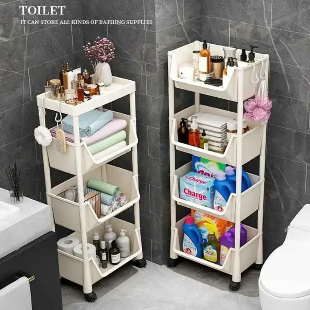 Mobile Storage Shelf] Mobile Plastic Storage Shelf Unit with Wheels - Practical Shelf for Living Room, Bedroom, Dormitory Amagi