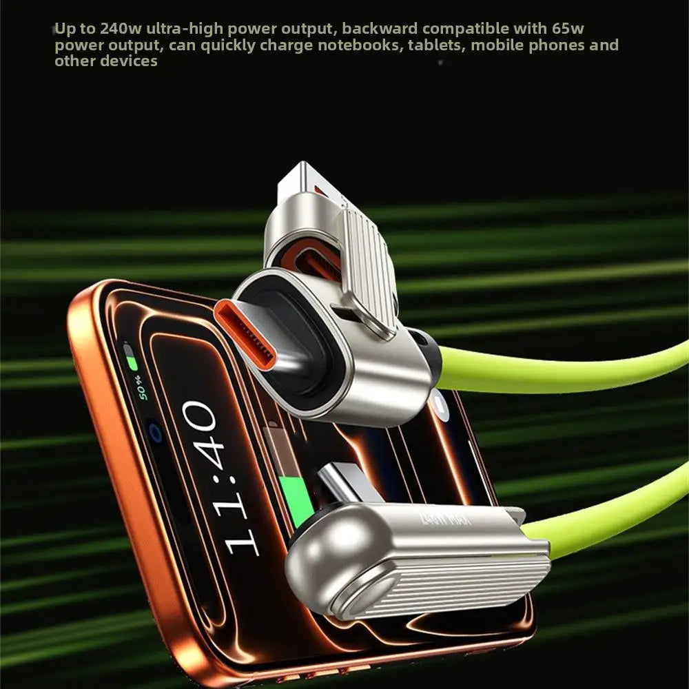 Portable Type C 240W Fast Charging Cable Phone Tablet Foldable Holder 2 In 1 Charging Cable Folding Bracket Earphone Data Wire