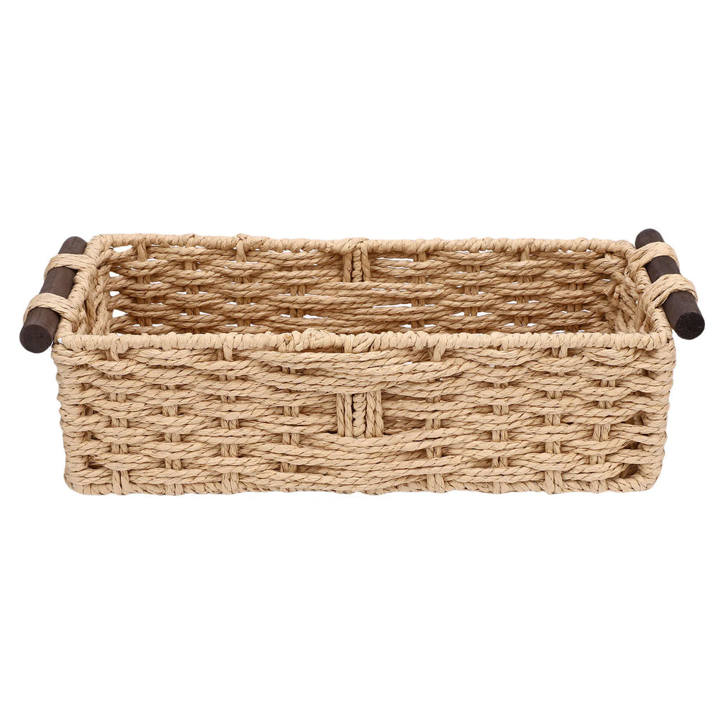 Toilet Paper Basket Handmade Decorative Cabinet Organizer Basket Breathable Wooden Handles Portable Paper Rope for Countertop