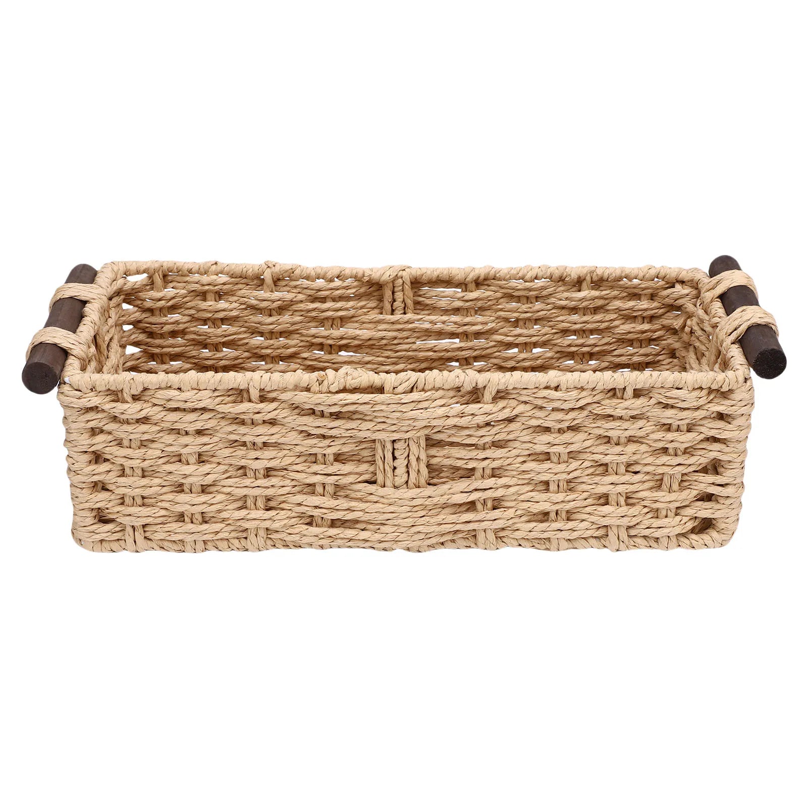 Toilet Paper Basket Handmade Decorative Cabinet Organizer Basket Breathable Wooden Handles Portable Paper Rope for Countertop