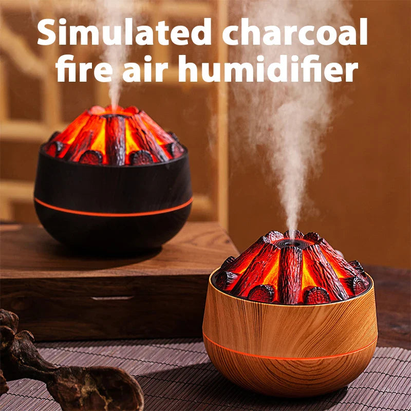 2025 New 300ML Artificial Charcoal Fire Air Humidifier Fine Mist Quiet Operation with Night Light for Home Humidification