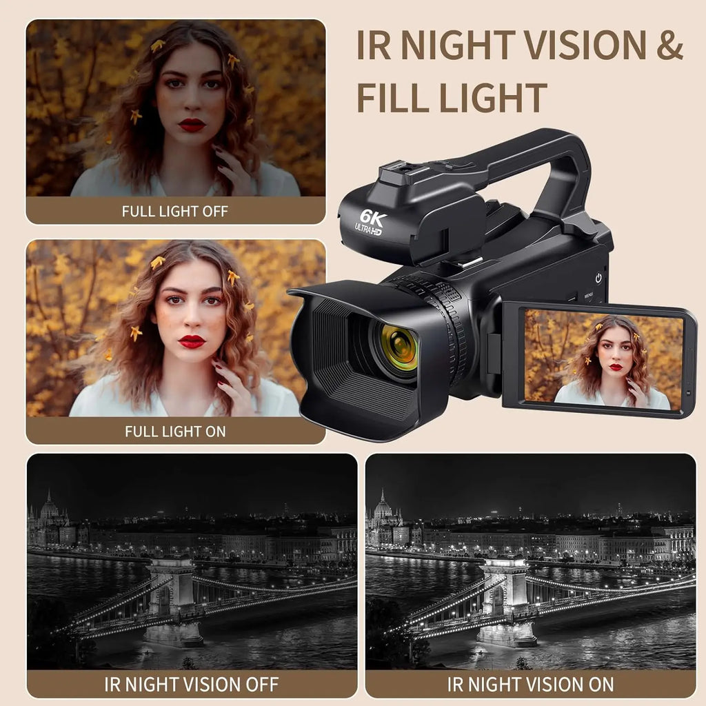 64MP 4K Camcorder 4.0 Inch 270° Rotate Touch Screen 18X 4K UHD Professional Digital Video Camera Youtube Livestream Wifi Webcam