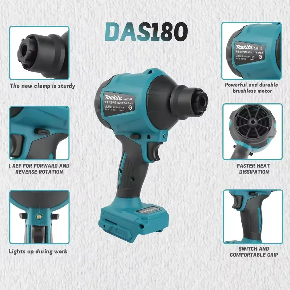 Makita DAS180 Brushless Air Blower Cordless Air Dust Removal Gun with Nozzle 18V Multifunction Dusting Machine Inflator Tool