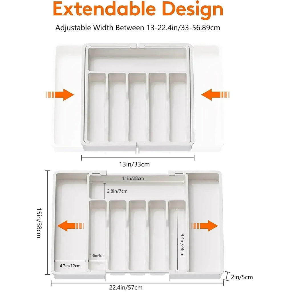 New Adjustable Cutlery Organizer - Upgraded Plastic Storage Tray with Dividers, Ideal for Organizing Spoons and Knife Drawers.