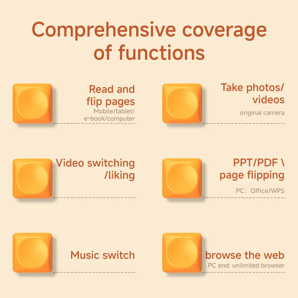 Multi-functional Keyboard Page Turner Short Video Slide PPT PDF Page Flipping Music Switch Take Photos Blue Tooth Remote Control