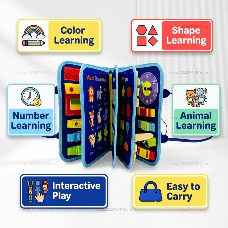 Montessori Busy Board Sensory Toys Educational Travel Activities for Preschool Kids Fine Motor Skills Learning Gift for Toddlers